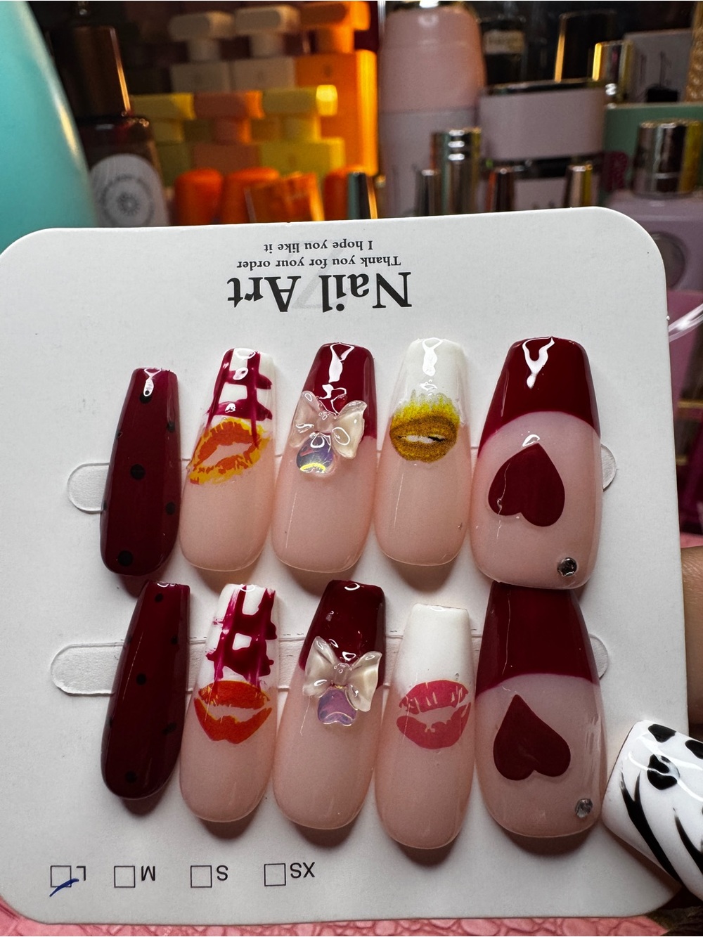 Nail Art Press-On Set - Burgundy & Pink Accent Nails